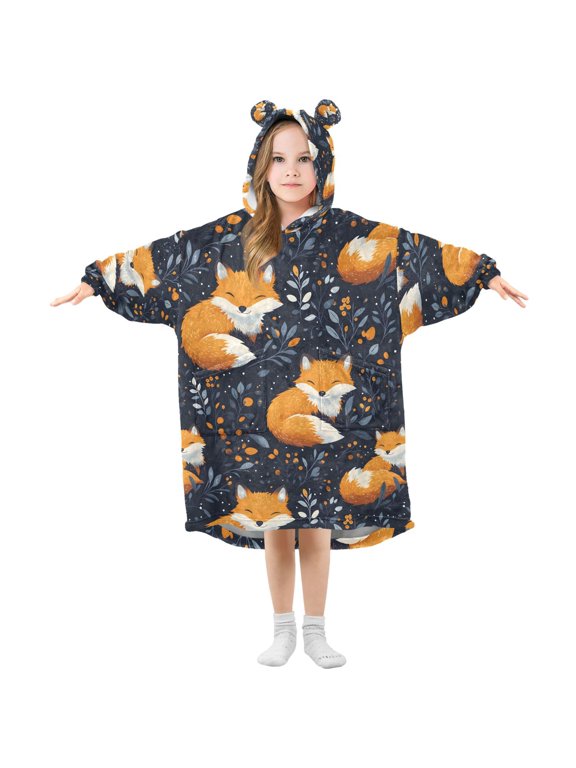 Wearable Blanket Hoodie for Fox Berry Flannel Hooded Blanket with Pockets and Sleeves Suitable
