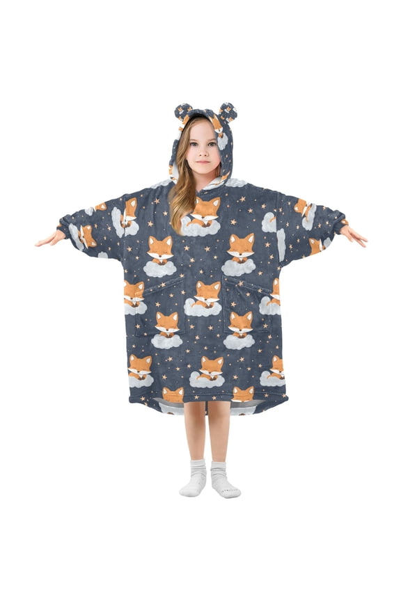 Wearable Blanket Hoodie for Fox Flannel Hooded Blanket with Pockets and Sleeves Suitable