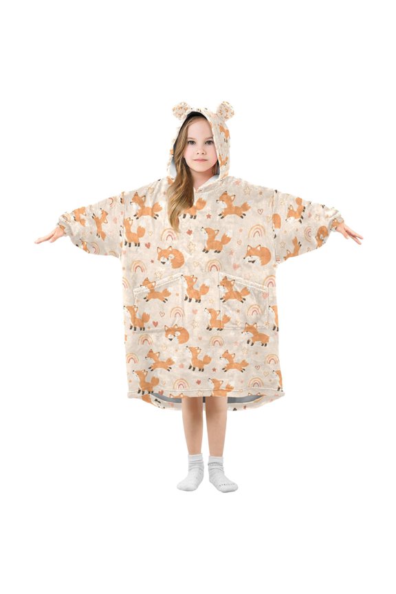 Wearable Blanket Hoodie for Fox Rainbows Flannel Hooded Blanket with Pockets and Sleeves Suitable