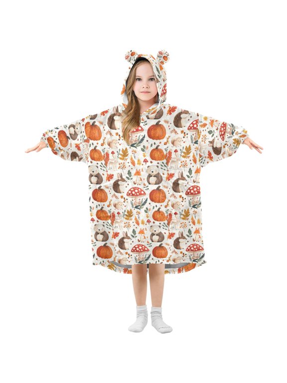 Wearable Blanket Hoodie for Fox and Autumn Four Flannel Hooded Blanket with Pockets and Sleeves Suitable