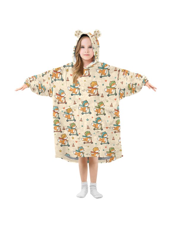 Wearable Blanket Hoodie for Foxes Stars Flannel Hooded Blanket with Pockets and Sleeves Suitable