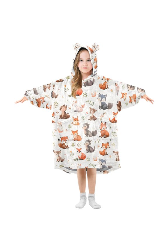 Wearable Blanket Hoodie for Foxs Flannel Hooded Blanket with Pockets and Sleeves Suitable