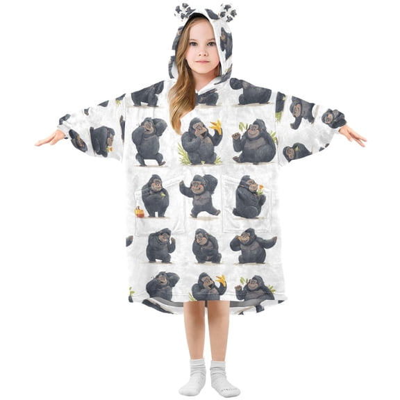 Wearable Blanket Hoodie for Funny Gorilla Flannel Hooded Blanket with Pockets and Sleeves Suitable