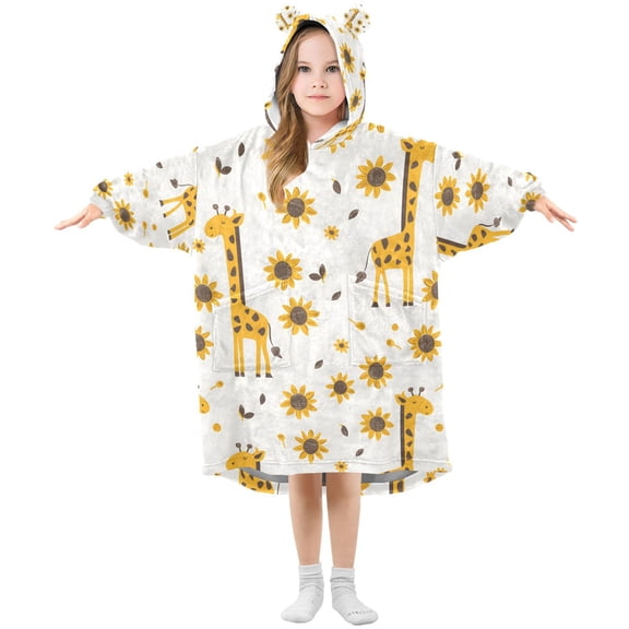 Wearable Blanket Hoodie for Giraffe and Sunflower Flannel Hooded Blanket with Pockets and Sleeves Suitable