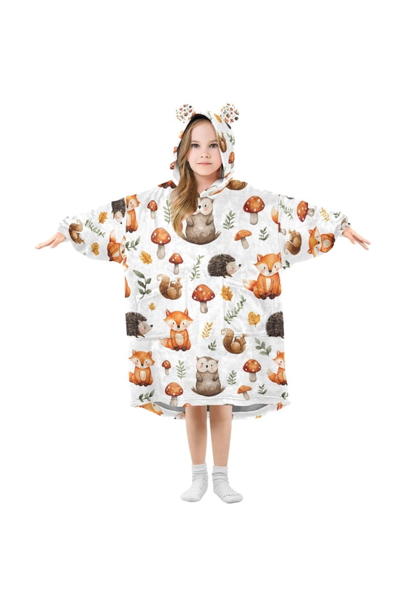 Wearable Blanket Hoodie for Hedgehog Squirrel Fox Flannel Hooded Blanket with Pockets and Sleeves Suitable