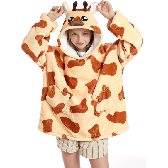 Wearable Blanket Hoodie for Kids Sherpa Blanket Oversized Sweatshirt Blanket With Pocket Girl Boy Gifts