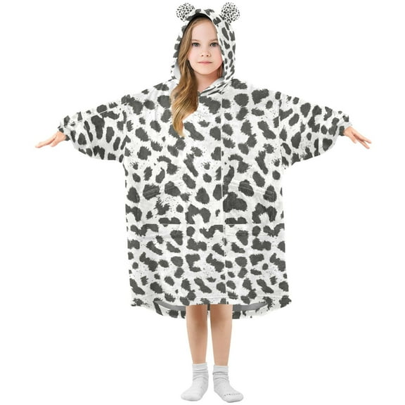 Wearable Blanket Hoodie for Leopard Cheetah Skin Print Flannel Hooded Blanket with Pockets and Sleeves Suitable