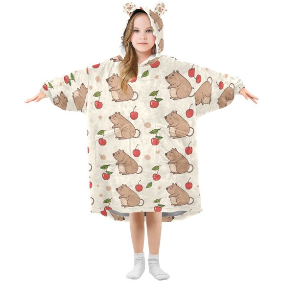 Wearable Blanket Hoodie for Mouse Flannel Hooded Blanket with Pockets and Sleeves Suitable