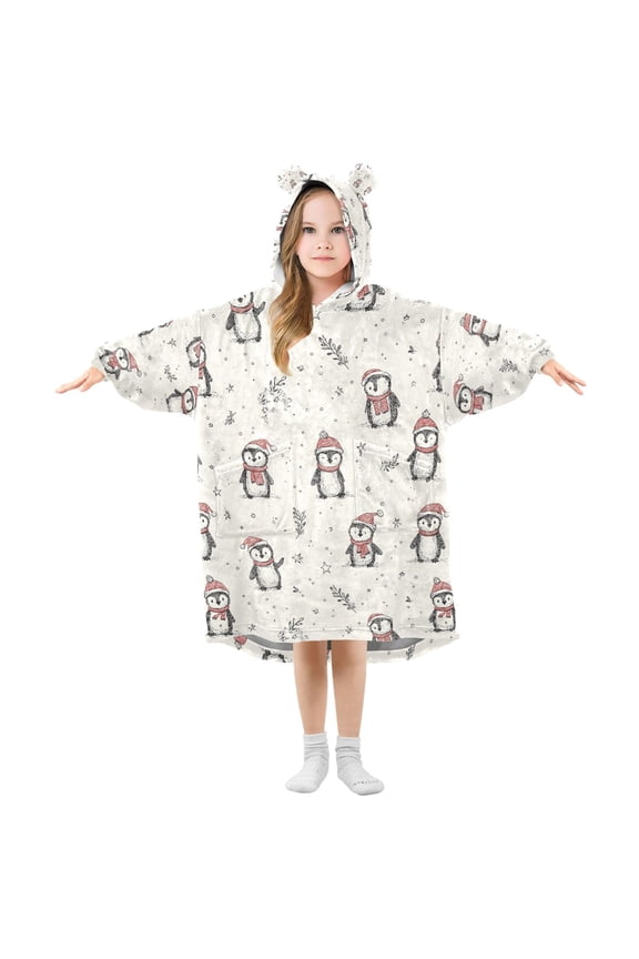 Wearable Blanket Hoodie for Penguin Snowflake Star Flannel Hooded Blanket with Pockets and Sleeves Suitable