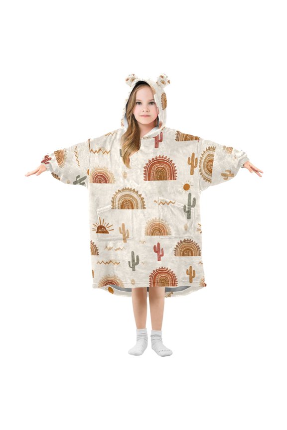 Wearable Blanket Hoodie for Seamless Repeating Pattern Flannel Hooded Blanket with Pockets and Sleeves Suitable