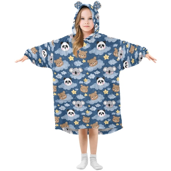Wearable Blanket Hoodie for Sloth Panda Flannel Hooded Blanket with Pockets and Sleeves Suitable