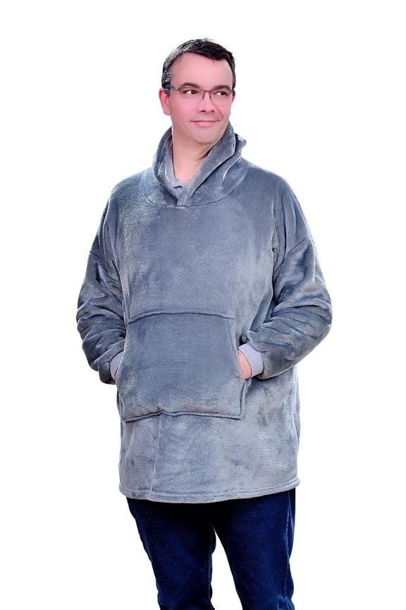 Wearable Blanket Hoodie for Unisex Oversized Ultra Soft Fleece Warm Comfy Sweatshirt One Size Fits All (Grey)