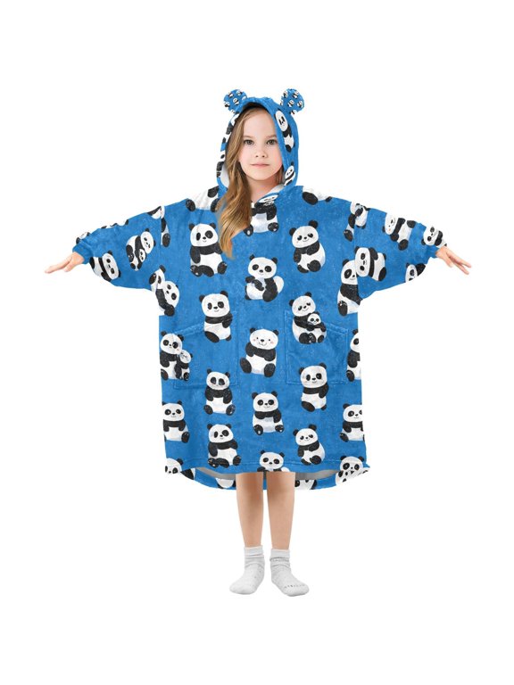 Wearable Blanket Hoodie for Whimsical Panda Flannel Hooded Blanket with Pockets and Sleeves Suitable