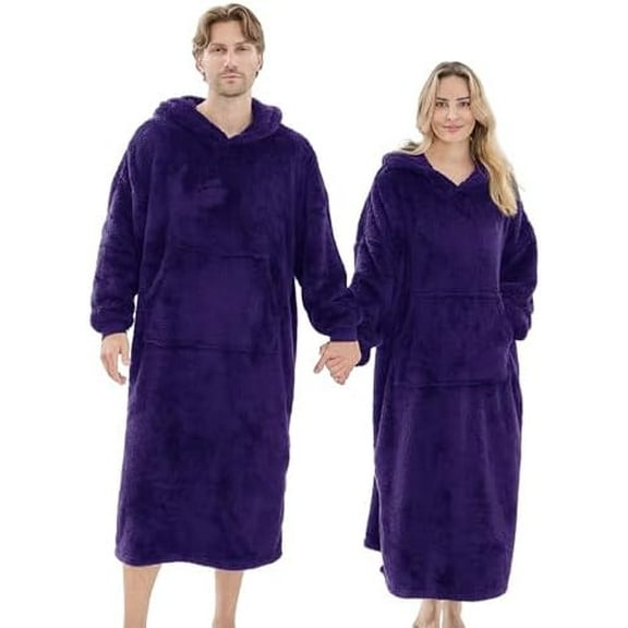 Wearable Blanket Hoodie for Women Men, Fleece Warm Comfy Hooded Sweatshirt with Pockets & Sleeves Cozy Gift for Adult