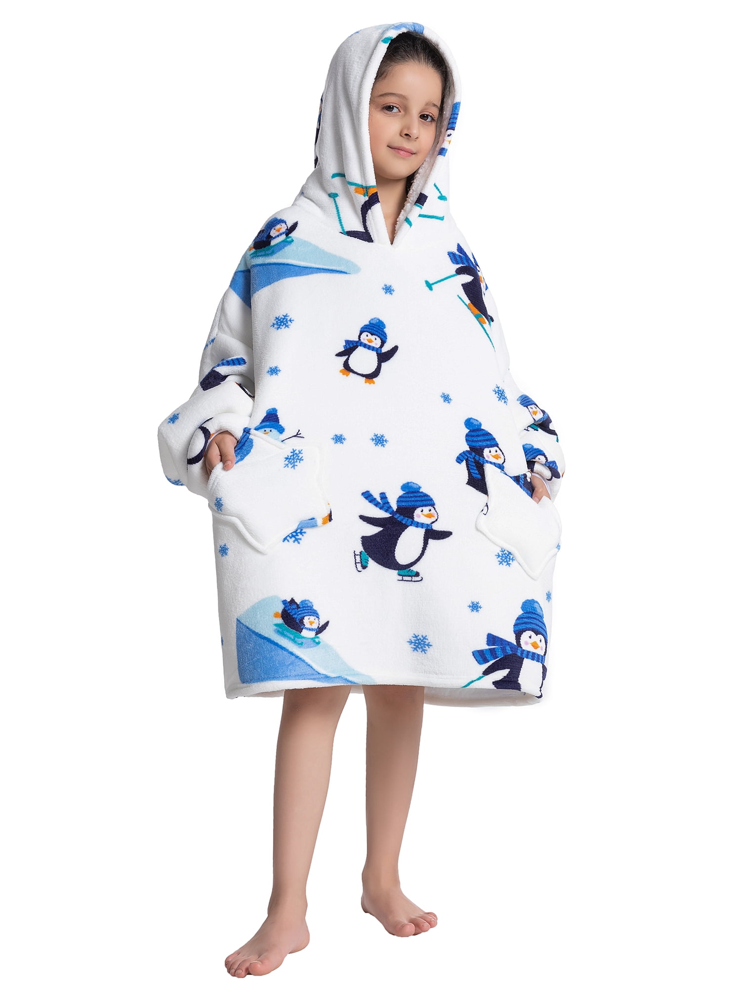 Wearable Blanket Hoodie for Women Men and Kids, Soft Plush Fuzzy Sherpa