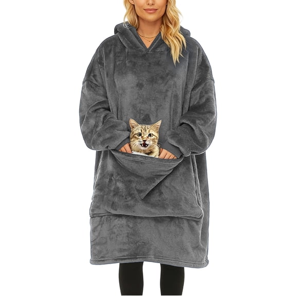 Wearable Blanket Hoodie for Women Sherpa Sweatshirt Oversized Cozy Giant Pocket Comfy Pullover Sleepwear Set 2026 Gray