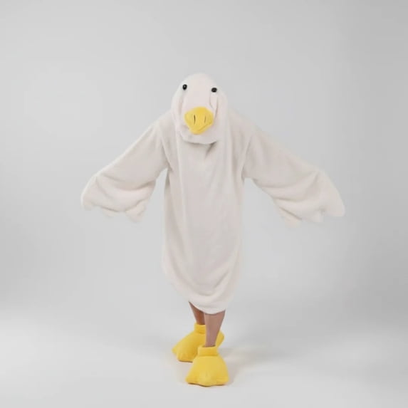 Wearable Blanket Hoodie with Slippers - Animal Onesie for Cozy Lounging, Hood with Eyes and Teeth, Easy Dressing, Ideal for Conventions and Parties
