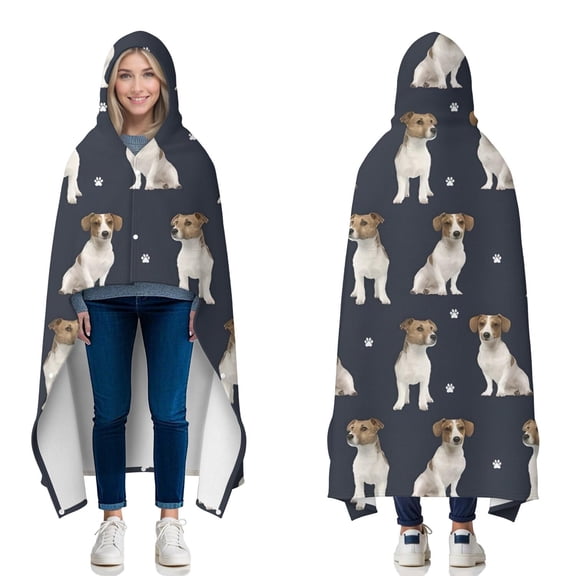Wearable Blanket,Jack Russell Terrier Hooded Wearable Flannel Blanket for Adults & Teens with Buckle,Winter Poncho Shawl Wrap Cape,50"x60"
