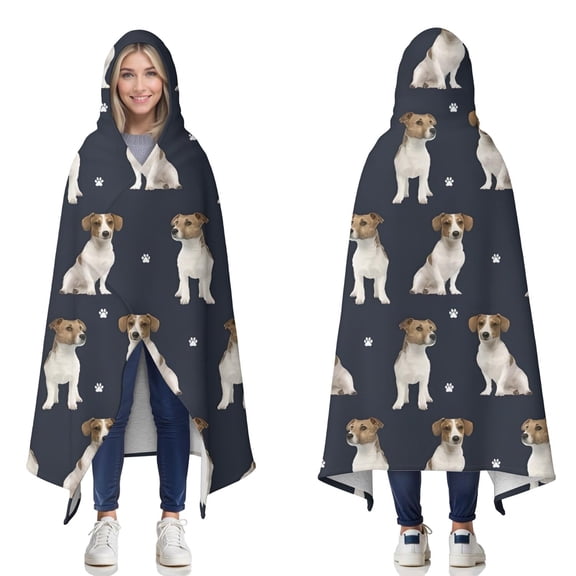 Wearable Blanket,Jack Russell Terrier Hooded Wearable Sherpa Blanket for Adults & Teens,Winter Poncho Shawl Wrap Cape Thick Warm,60"x80"