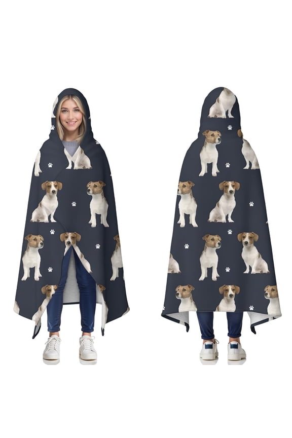 Wearable Blanket,Jack Russell Terrier Hooded Wearable Sherpa Blanket for Adults & Teens,Winter Poncho Shawl Wrap Cape Thick Warm,60"x80"