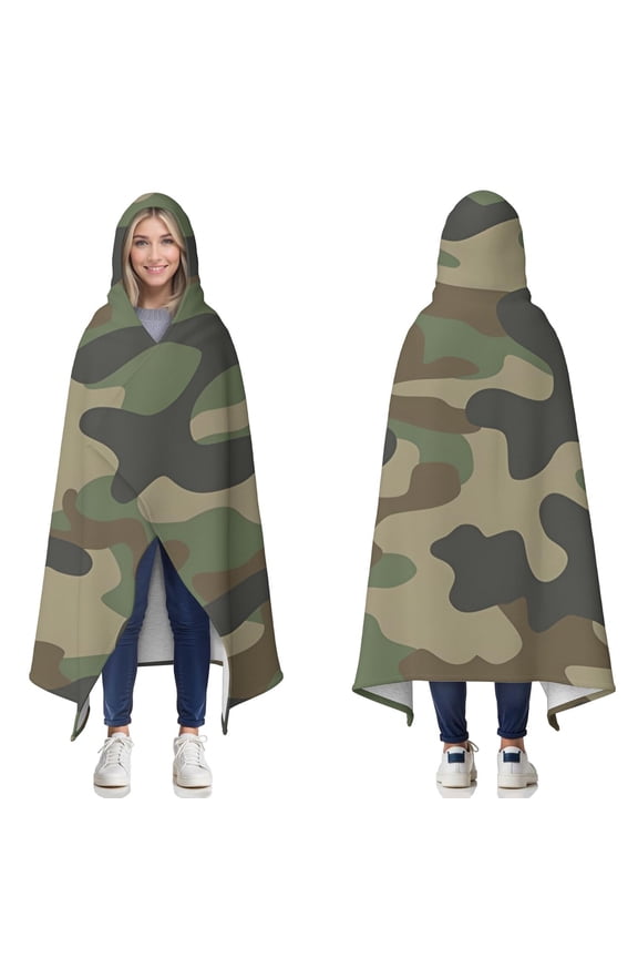 Wearable Blanket,Jungle Camo Tree Branches Pattern Hooded Wearable Sherpa Blanket for Adults & Teens,Winter Poncho Shawl Wrap Cape Thick Warm,60"x80"