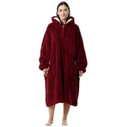 Wearable Blanket, LOFIR Blanket Hoodies, Soft Warm Fleece Wearable Blanket Adult with Pocket Gifts for Mom, Plush Sherpa Blanket with Quarter Zipper Wife Women Birthday Christmas Gift, Burgundy