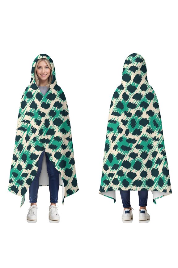 Wearable Blanket,Leopard Pattern with Green and Black Spots Hooded Wearable Flannel Blanket for Adults & Teens,Winter Poncho Shawl Wrap Cape Cozy Anti-Pill,50"x60"
