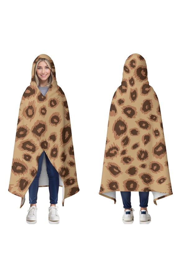 Wearable Blanket,Leopard Pattern Hooded Wearable Sherpa Blanket for Adults & Teens,Winter Poncho Shawl Wrap Cape Thick Warm,60"x80"