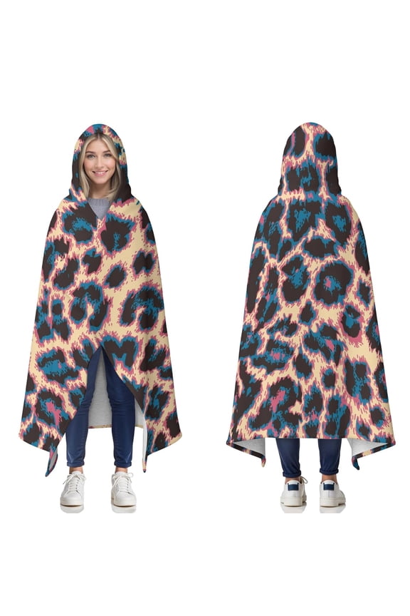 Wearable Blanket,Leopard Print Pattern Hooded Wearable Sherpa Blanket for Adults & Teens,Winter Poncho Shawl Wrap Cape Thick Warm,50"x60"