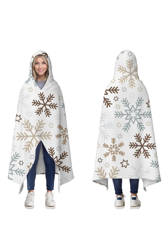 Wearable Blanket,Light Christmas Snowflake Pattern Hooded Wearable Sherpa Blanket for Adults & Teens,Winter Poncho Shawl Wrap Cape Thick Warm,50"x60"