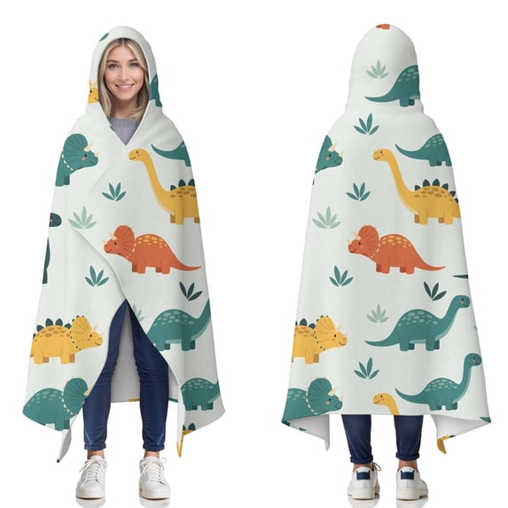 Wearable Blanket,Light Green Dinosaurs Leaves Pattern Hooded Wearable Flannel Blanket for Adults & Teens,Winter Poncho Shawl Wrap Cape Cozy Anti-Pill,60"x80"