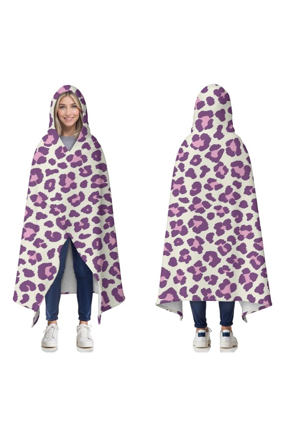 Wearable Blanket,Light Green and Purple Of Leopard Print Hooded Wearable Sherpa Blanket for Adults & Teens,Winter Poncho Shawl Wrap Cape Thick Warm,50"x60"