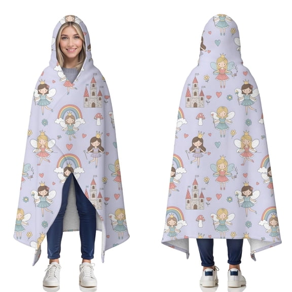 Wearable Blanket,Light Purple Fairy Princess Pattern Hooded Wearable Sherpa Blanket for Adults & Teens,Winter Poncho Shawl Wrap Cape Thick Warm,50"x60"