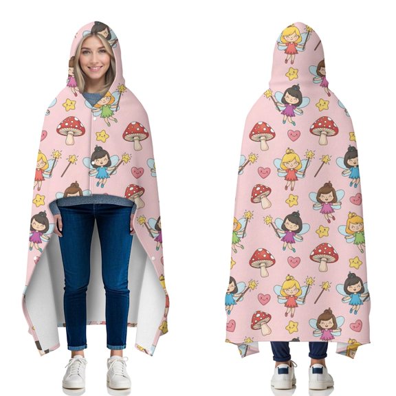 Wearable Blanket,Magic Fairy Princess Pattern Hooded Wearable Flannel Blanket for Adults & Teens with Buckle,Winter Poncho Shawl Wrap Cape,60"x80"