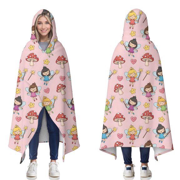 Wearable Blanket,Magic Fairy Princess Pattern Hooded Wearable Sherpa Blanket for Adults & Teens,Winter Poncho Shawl Wrap Cape Thick Warm,60"x80"