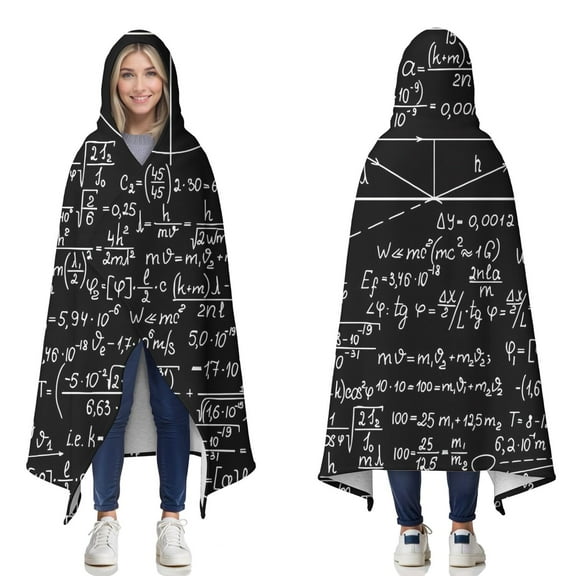 Wearable Blanket,Math Equations Binary Code Blue Pattern Hooded Wearable Sherpa Blanket for Adults & Teens,Winter Poncho Shawl Wrap Cape Thick Warm,50"x60"