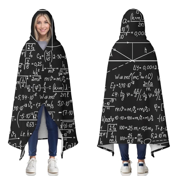 Wearable Blanket,Math Equations Binary Code Blue Pattern Hooded Wearable Sherpa Blanket for Adults & Teens,Winter Poncho Shawl Wrap Cape Thick Warm,60"x80"