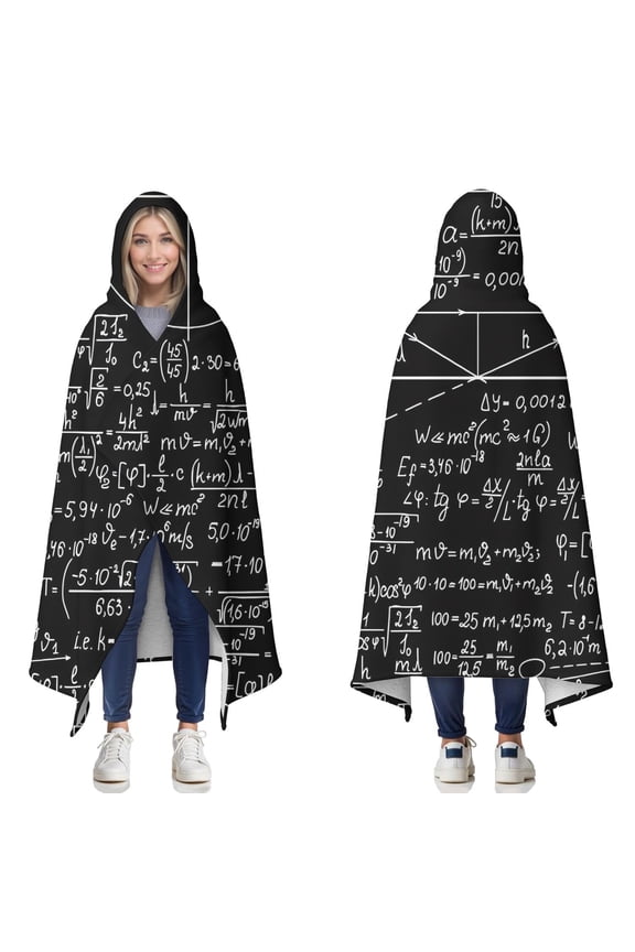 Wearable Blanket,Math Equations Binary Code Blue Pattern Hooded Wearable Sherpa Blanket for Adults & Teens,Winter Poncho Shawl Wrap Cape Thick Warm,60"x80"