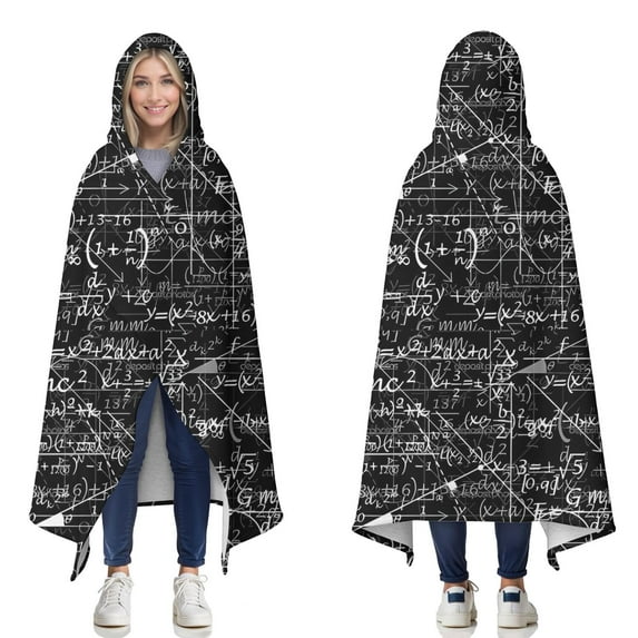 Wearable Blanket,Math Equations Geometric Shapes Hooded Wearable Sherpa Blanket for Adults & Teens,Winter Poncho Shawl Wrap Cape Thick Warm,60"x80"