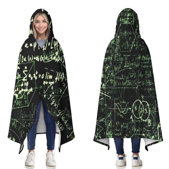 Wearable Blanket,Math Equations Glowing Green Pattern Hooded Wearable Sherpa Blanket for Adults & Teens,Winter Poncho Shawl Wrap Cape Thick Warm,50"x60"