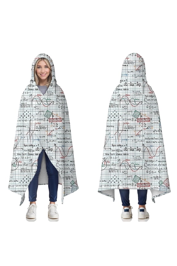 Wearable Blanket,Math Equations Grid Formulas Pattern Hooded Wearable Sherpa Blanket for Adults & Teens,Winter Poncho Shawl Wrap Cape Thick Warm,60"x80"