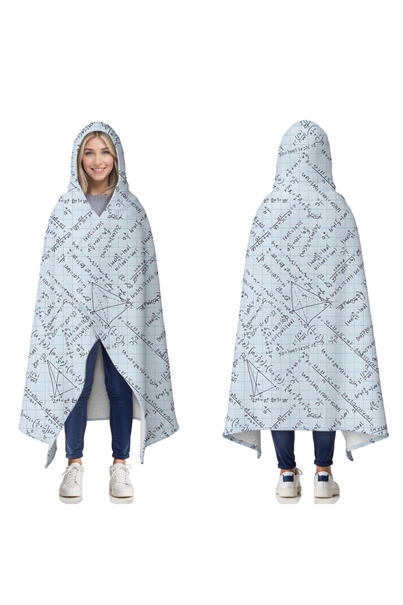Wearable Blanket,Math Equations Grid Notes Pattern Hooded Wearable Sherpa Blanket for Adults & Teens,Winter Poncho Shawl Wrap Cape Thick Warm,60"x80"