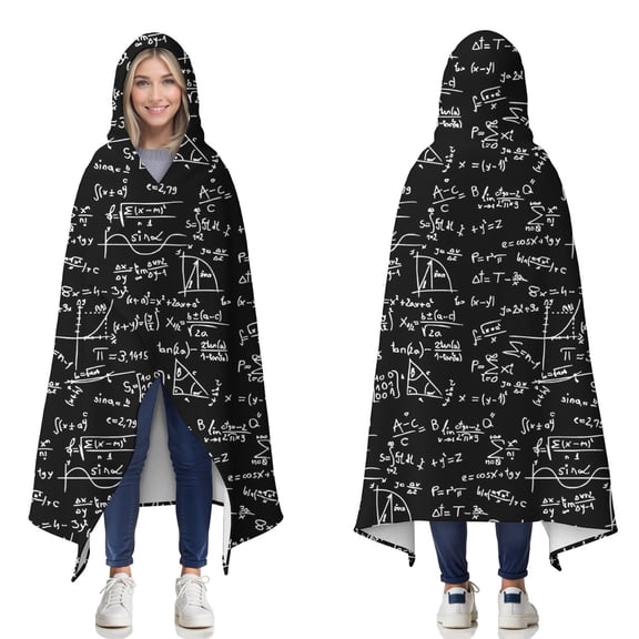 Wearable Blanket,Math Equations Trigonometry Black Pattern Hooded Wearable Flannel Blanket for Adults & Teens,Winter Poncho Shawl Wrap Cape Cozy Anti-Pill,50"x60"