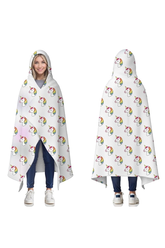 Wearable Blanket,Mini Unicorn Head Pattern Hooded Wearable Sherpa Blanket for Adults & Teens,Winter Poncho Shawl Wrap Cape Thick Warm,50"x60"