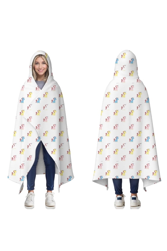 Wearable Blanket,Mini Unicorn Pattern Hooded Wearable Sherpa Blanket for Adults & Teens,Winter Poncho Shawl Wrap Cape Thick Warm,60"x80"