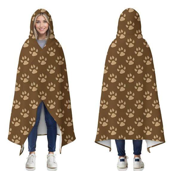 Wearable Blanket,Paw Prints Hooded Wearable Flannel Blanket for Adults & Teens,Winter Poncho Shawl Wrap Cape Cozy Anti-Pill,50"x60"
