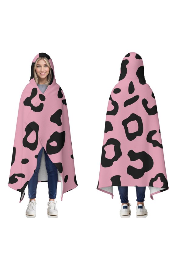 Wearable Blanket,Pink and Black Of Leopard Print Hooded Wearable Sherpa Blanket for Adults & Teens,Winter Poncho Shawl Wrap Cape Thick Warm,50"x60"