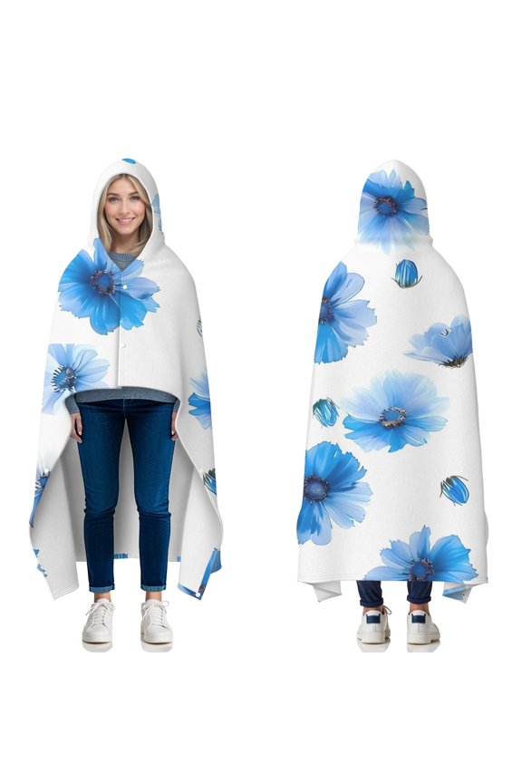 Wearable Blanket,Pioneer Flower Floral Print Pattern Hooded Wearable Flannel Blanket for Adults & Teens with Buckle,Winter Poncho Shawl Wrap Cape,50"x60"