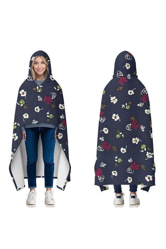 Wearable Blanket,Pioneer Flower Floral Print Pattern Hooded Wearable Flannel Blanket for Adults & Teens with Buckle,Winter Poncho Shawl Wrap Cape,50"x60"