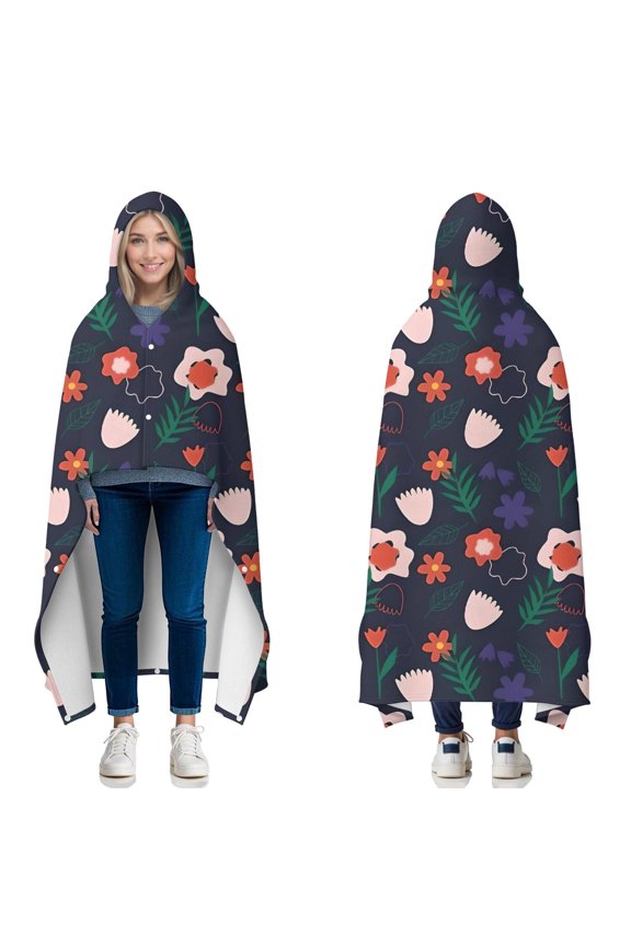 Wearable Blanket,Pioneer Flower Floral Print Pattern Hooded Wearable Flannel Blanket for Adults & Teens with Buckle,Winter Poncho Shawl Wrap Cape,60"x80"